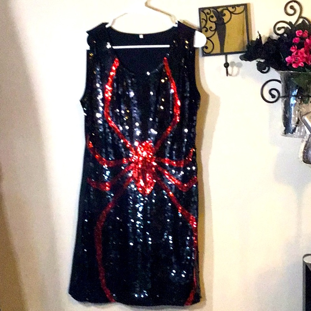 Black Sequins dress with spider
